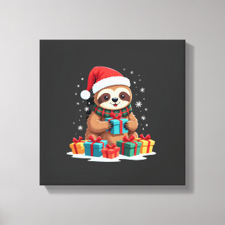 メリー・スロスマス かわいいクリスマスのナマケモノ サンタ帽子 クリスマス ナマケモノ (1) キャンバスプリント