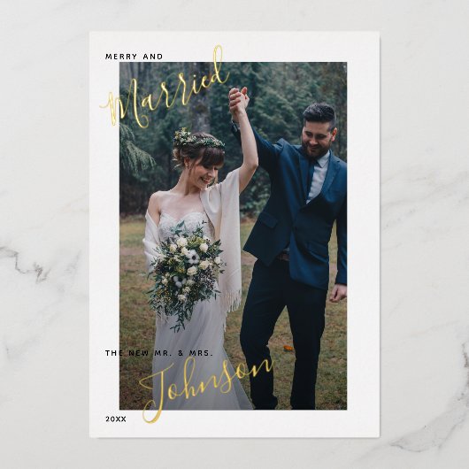 メリー&ス結婚したクリプト結婚のフォトフォイル休日 箔シーズンカード (正面)