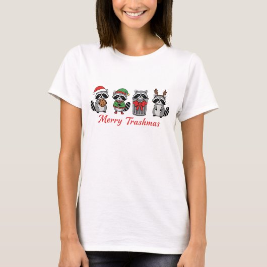 メリー・トラッシュマス ~ 面白いクリスマスのアライグマ Tシャツ (正面)