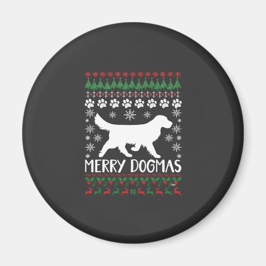 メリー・ドグマスの犬の雪の結晶のダサ可愛いクリスマスセーター マグネット (正面)