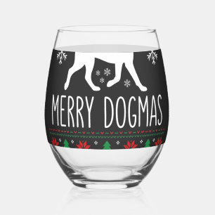 メリー・ドグマス クリスマスの犬 ベクター ステムなしワイングラス