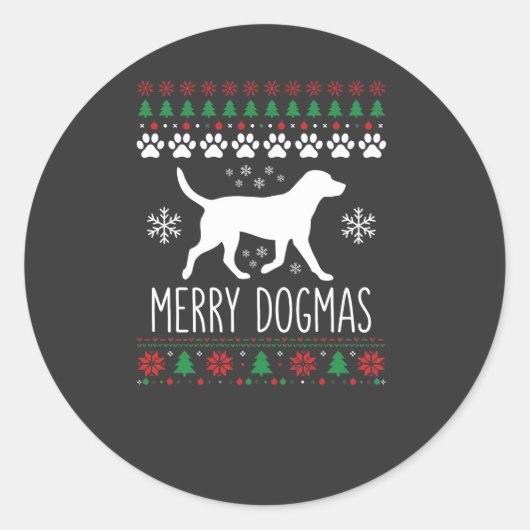 メリー・ドグマス クリスマスの犬 ベクター ラウンドシール (正面)
