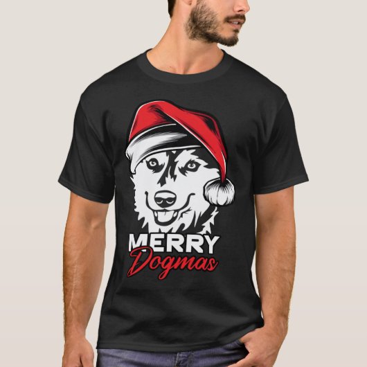 メリー・ドグマス・ハスキー・ドッグ・クリスマス Tシャツ (正面)