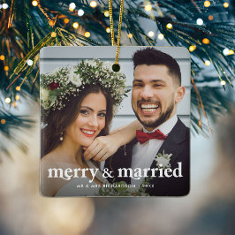メリー&ニュー結婚したライヴァーズのクリスマスフォト セラミックオーナメント