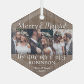 メリー&ニュー結婚したリュウズ3素朴 Photoフェイク Wood ガラスオーナメント (正面)