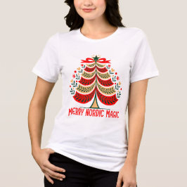 メリー・ノルディック・マジック・フォークアートのクリスマスツリー トライブレンドTシャツ