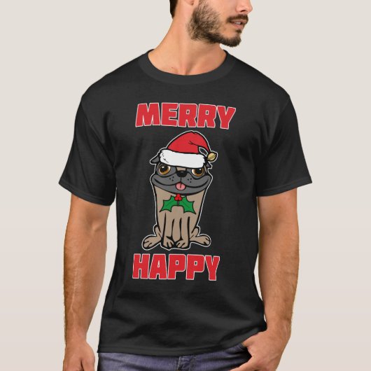 メリー ハッピー! パグ #2 Tシャツ (正面)