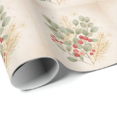 メリー・ハース: 田舎風クリスマスの植物画 水彩画 ラッピングペーパー (ロールコーナー)