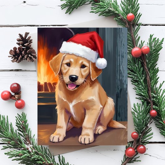 メリー・パピー | 犬のサンタ帽子 クリスマス 水彩画