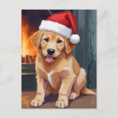 メリー・パピー | 犬のサンタ帽子 クリスマス 水彩画 (正面)