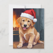 メリー・パピー | 犬のサンタ帽子 クリスマス 水彩画 (正面)