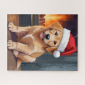 メリー・パピー | 犬用サンタ帽子 クリスマス 水彩画 ジグソーパズル (横)