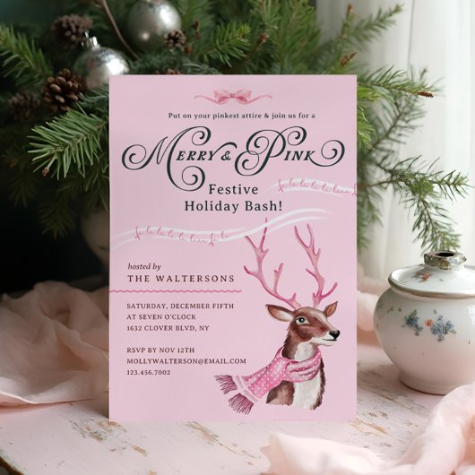 メリー&ピンクおもしろいホリデーバッシュトインデナーピンクスカーフ 招待状