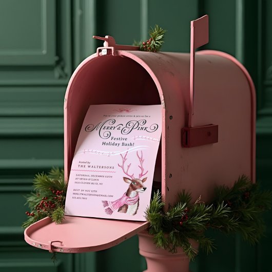 メリー&ピンクおもしろいホリデーバッシュトインデナーピンクスカーフ 招待状