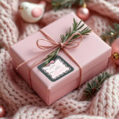 メリー&ピンクの波状レトロピンクリボン&リボンからボウ スクエアシール