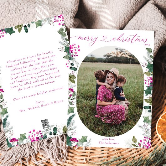 メリー&ピンクオーバルフォトメリークリスマスカード シーズンカード