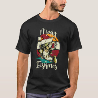 メリー・フィッシュマス クリスマス ブラックバス フィッシング クリスマス フィッシャー Tシャツ