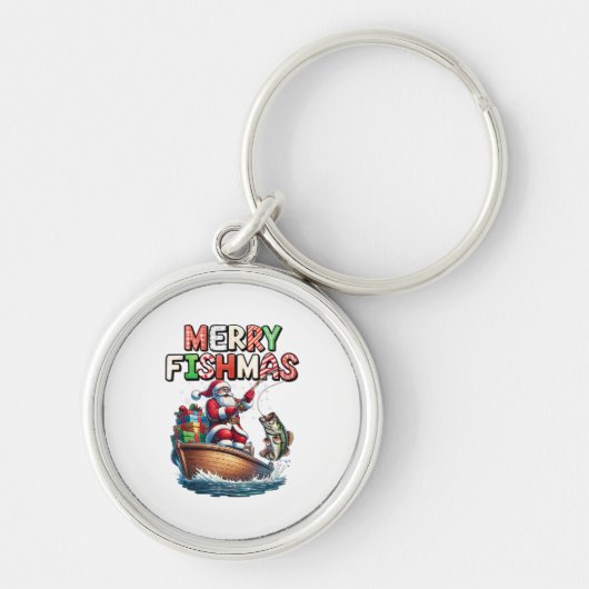 メリー・フィッシュマス サンタ 釣り好き 釣り人 クリスマス 魚 キーホルダー (正面)
