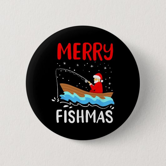 メリー・フィッシュマス 楽しいクリスマス サンタクロース 釣り 缶バッジ (正面)