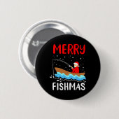 メリー・フィッシュマス 楽しいクリスマス サンタクロース 釣り 缶バッジ (正面&裏面)