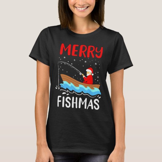 メリー・フィッシュマス 楽しいクリスマス サンタクロース 釣り Tシャツ (正面)