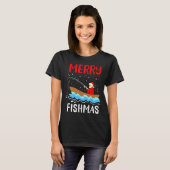 メリー・フィッシュマス 楽しいクリスマス サンタクロース 釣り Tシャツ (正面フル)