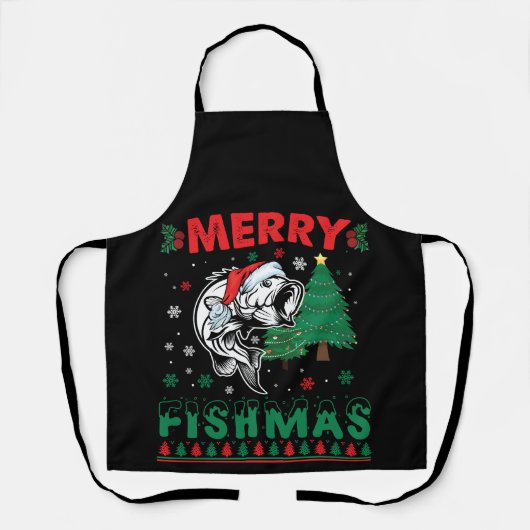 メリー・フィッシュマス 釣り 父 漁師 クリスマス エプロン (正面)