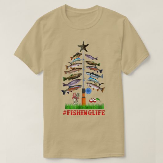 メリー フィッシュマス 面白い クリスマス ツリー ライト 魚 フィッシュ Tシャツ (デザイン正面)
