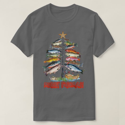 メリー フィッシュマス 面白い クリスマス ツリー ライト 魚 フィッシュ Tシャツ (デザイン正面)