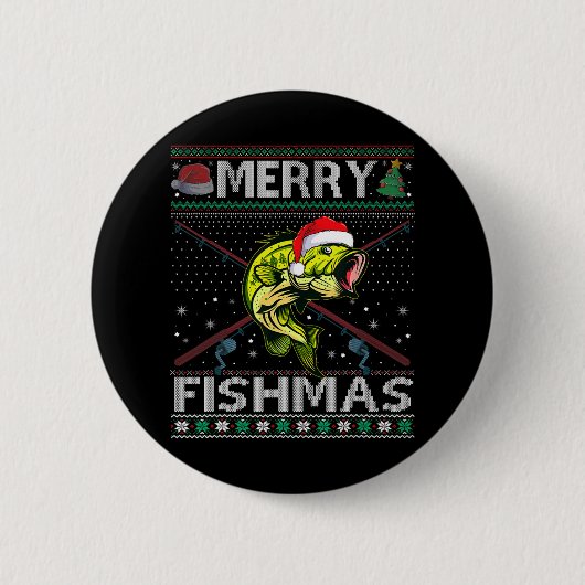 メリー・フィッシュマス B 釣り クリスマス ださいセーター 缶バッジ (正面)