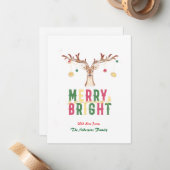 メリー&ブライトかわいいトナカイクリスマスオーナメント ノートカード (正面/裏面インサイチュ)
