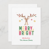 メリー&ブライトかわいいトナカイクリスマスオーナメント ノートカード (正面/裏面)