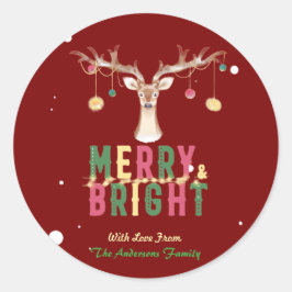 メリー&ブライトかわいいトナカイクリスマスオーナメント ラウンドシール