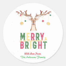 メリー&ブライトかわいいトナカイクリスマスオーナメント ラウンドシール