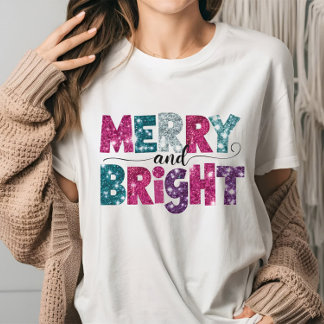 メリー&ブライトなスパンコール風クリスマス・ビジュー ピンク Tシャツ