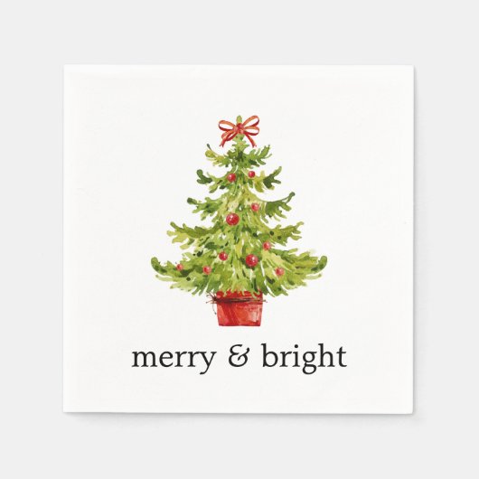 メリー&ブライトウォーター色クリスマスツリー紙 スタンダードカクテルナプキン (正面)