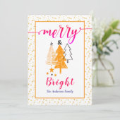 メリー&ブライトオレンジ色のセリーズピンクのクリスマス シーズンカード (スタンド正面)