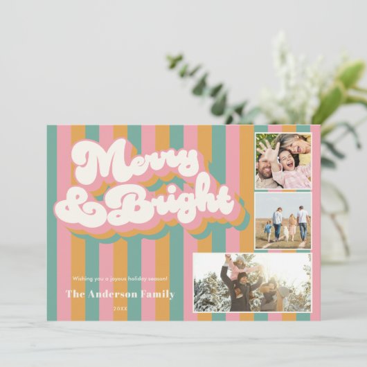 メリー&ブライトカラフルレトロクリスマス3写真 シーズンカード (スタンド正面)