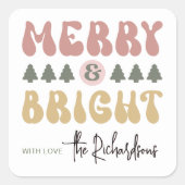 メリー&ブライトカラフルレトロGroovyおもしろい スクエアシール (正面)