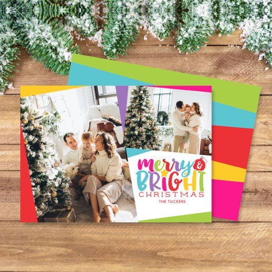 メリー&ブライトクリスマカラフルスかわいい2枚フォト シーズンカード