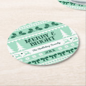 メリー&ブライトクリスマスセーターミントグリーン ラウンドペーパーコースター (アングル)