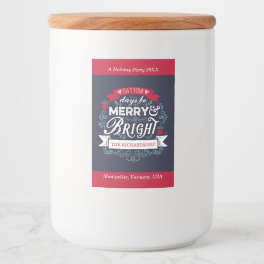 メリー&ブライトクリスマスタイポグラフィカスタムバナー フードラベル (正面)