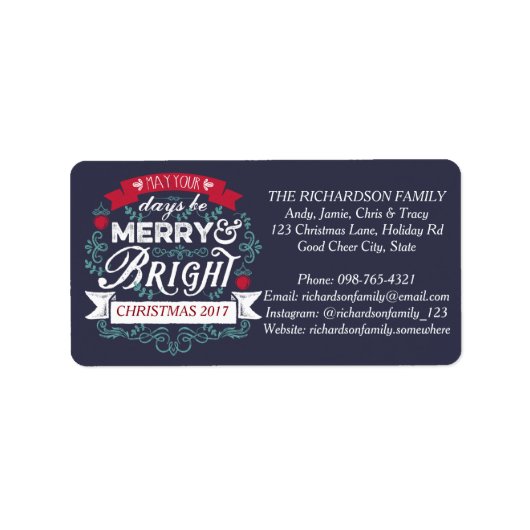メリー&ブライトクリスマスタイポグラフィカスタムバナー ラベル (正面)