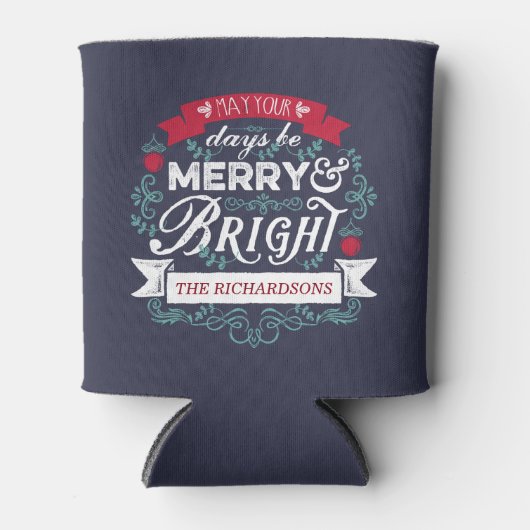 メリー&ブライトクリスマスタイポグラフィカスタムバナー 缶クーラー (正面)