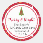 メリー&ブライトクリスマスツリー差出人住所ラベル ラウンドシール (正面)