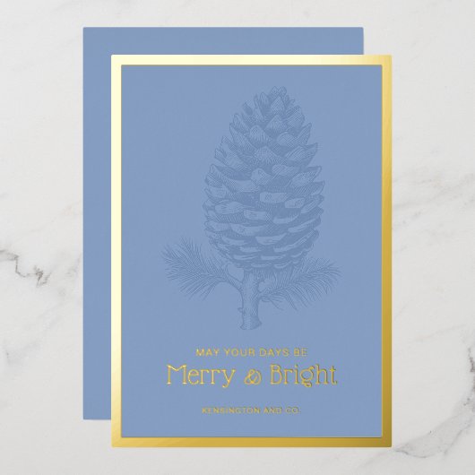 メリー&ブライトクリスマスピネコーンブルー企業の 箔シーズンカード (正面/裏面)