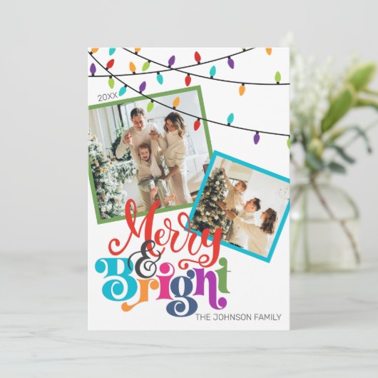 メリー&ブライトクリスマスファミリーフォトホリデーカード シーズンカード (スタンド正面)
