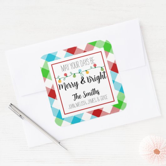 メリー&ブライトクリスマスライトファミリーギフトラベル スクエアシール (封筒)