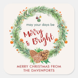 メリー&ブライトクリスマスリース スクエアシール