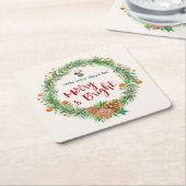 メリー&ブライトクリスマスリース スクエアペーパーコースター (アングル)